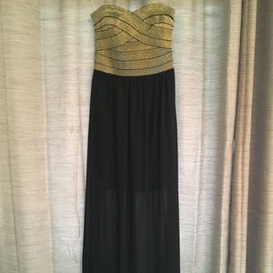 Full Length Gold and Black Formal Dress